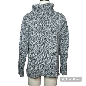 Eddie Bauer Cotton Grey Black Chunky Knit Turtleneck Sweater Size S